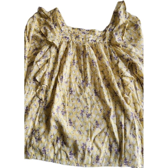 Chaps Womens Squareneck Ruffle Top Blouse Yellow Lilac Floral Gauze Size S - Picture 5 of 8